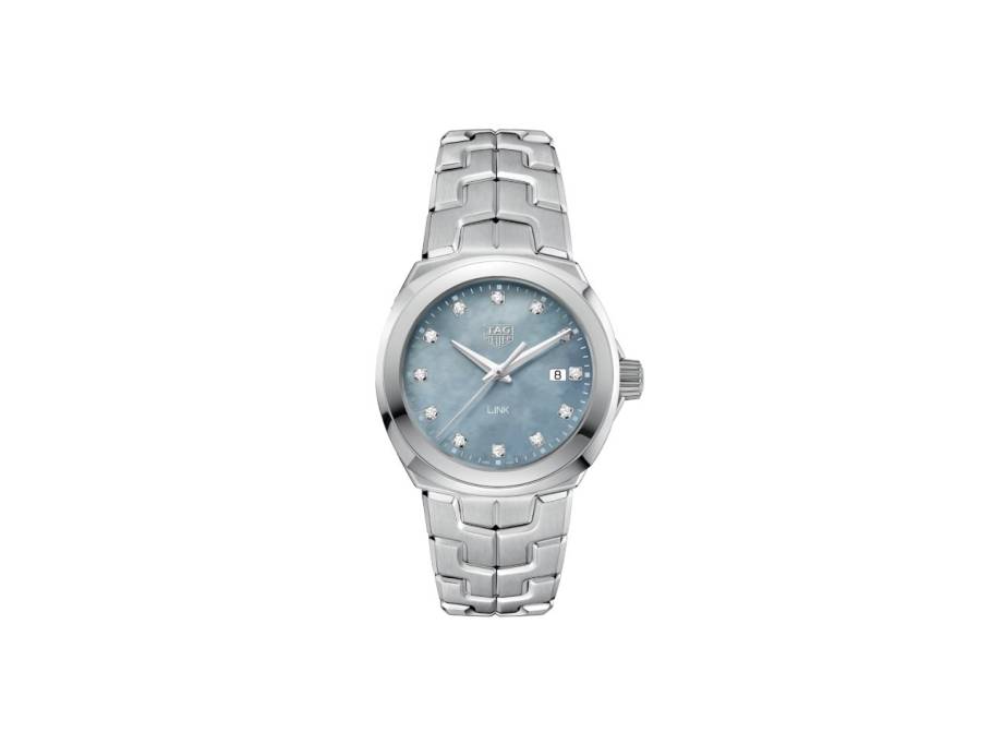 Link Date Quarz Edelstahl 32mm blaues Zifferblatt mit Brillanten Metallband