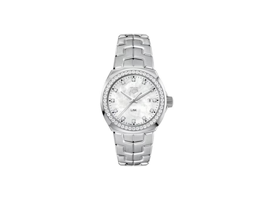 Link Date Quarz Edelstahl 32mm weißes Perlmutt-Zifferblatt mit Brillanten Metallband