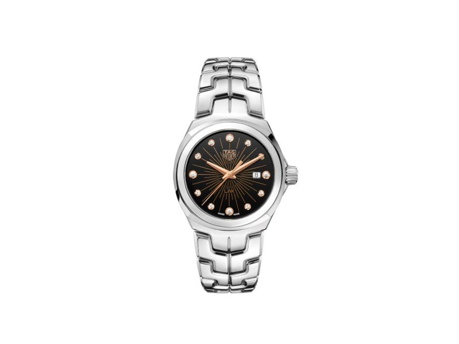 Link Date Quarz Edelstahl 32mm schwarzes Zifferblatt mit Brillanten Metallband