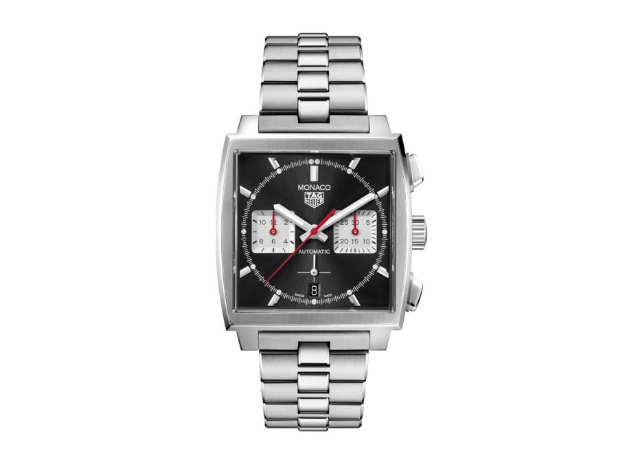 Monaco Chronograph Automatik Edelstahl 39mm schwarzes Zifferblatt Metallband