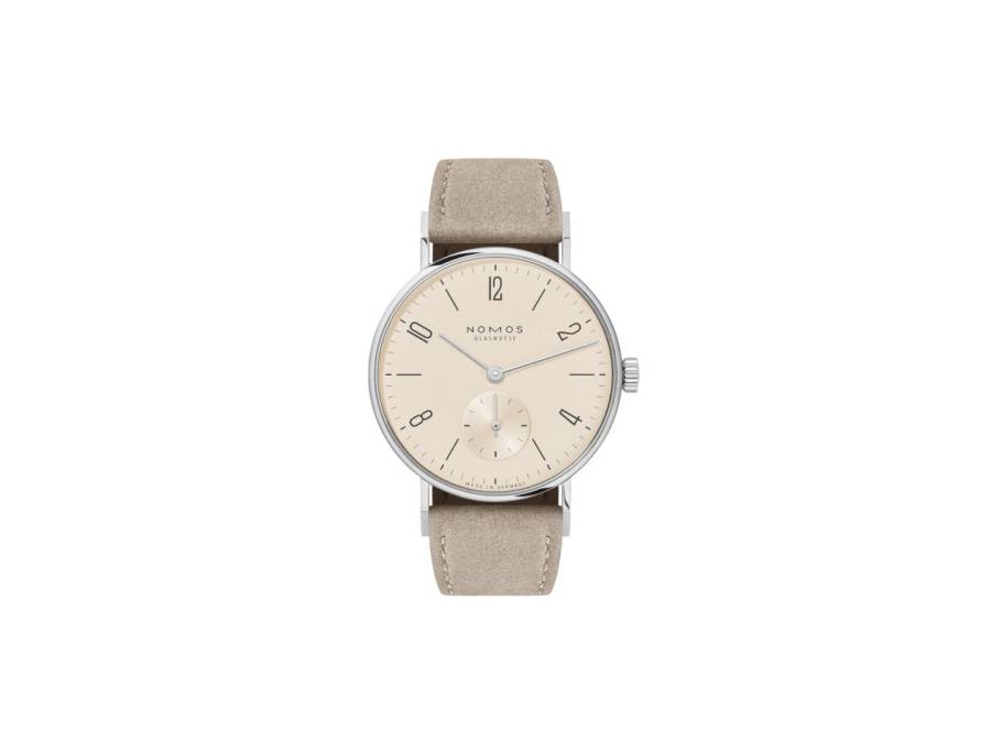 Tangente 33 Champagner Handaufzug Edelstahl 33mm beiges Zifferblatt beiges Lederband Stahlboden