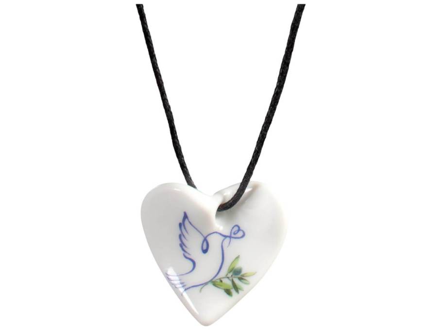 Anhänger Geschwungenes Herz "Taube mit Olivenzweig"