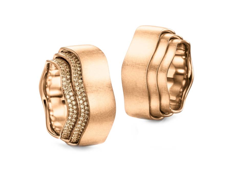 Tenda Wave Ring Roségold mit Brillanten 0,935ct naturbraun beweglich