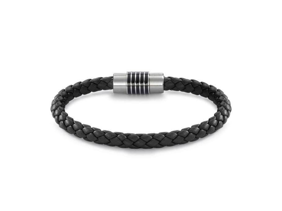 DYKON Specular Armband mit Edelstahl-Keramikverschluss und schwarzem Leder 21cm