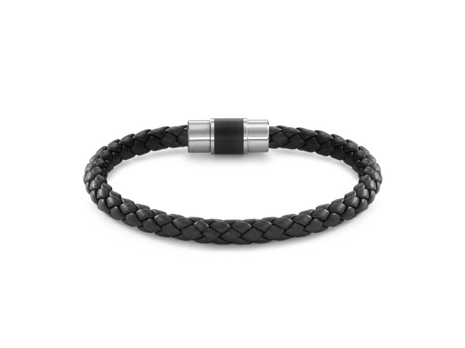 DYKON Armband mit Edelstahl-Keramikverschluss und schwarzem Leder 21cm