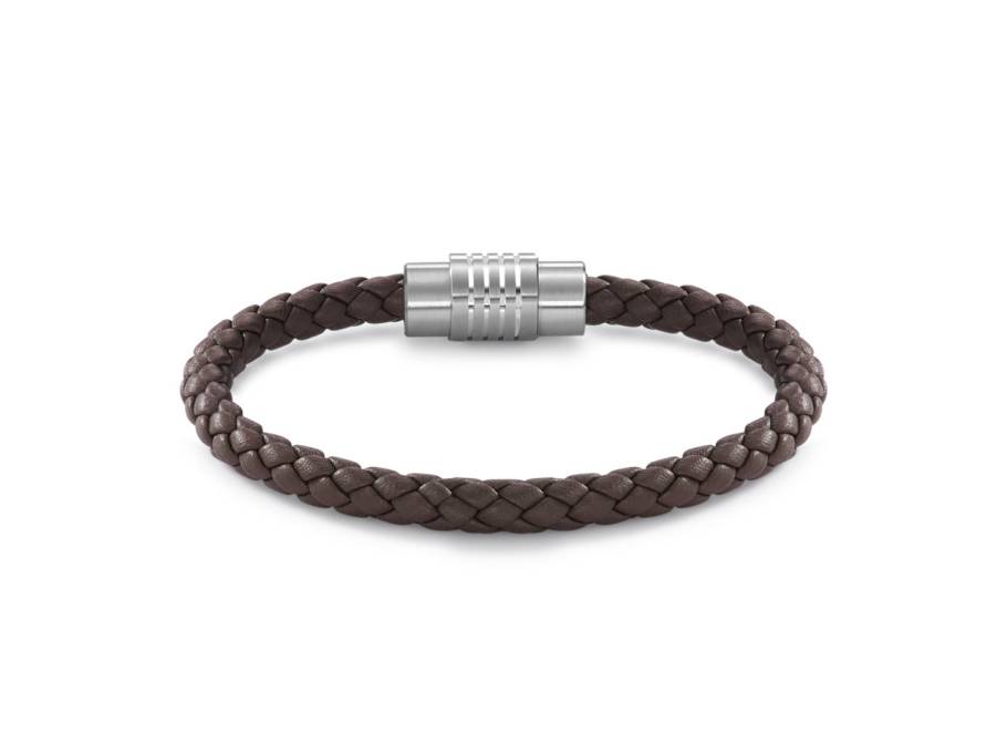 DYKON Satin Armband mit Edelstahlverschluss und braunem Leder 21cm