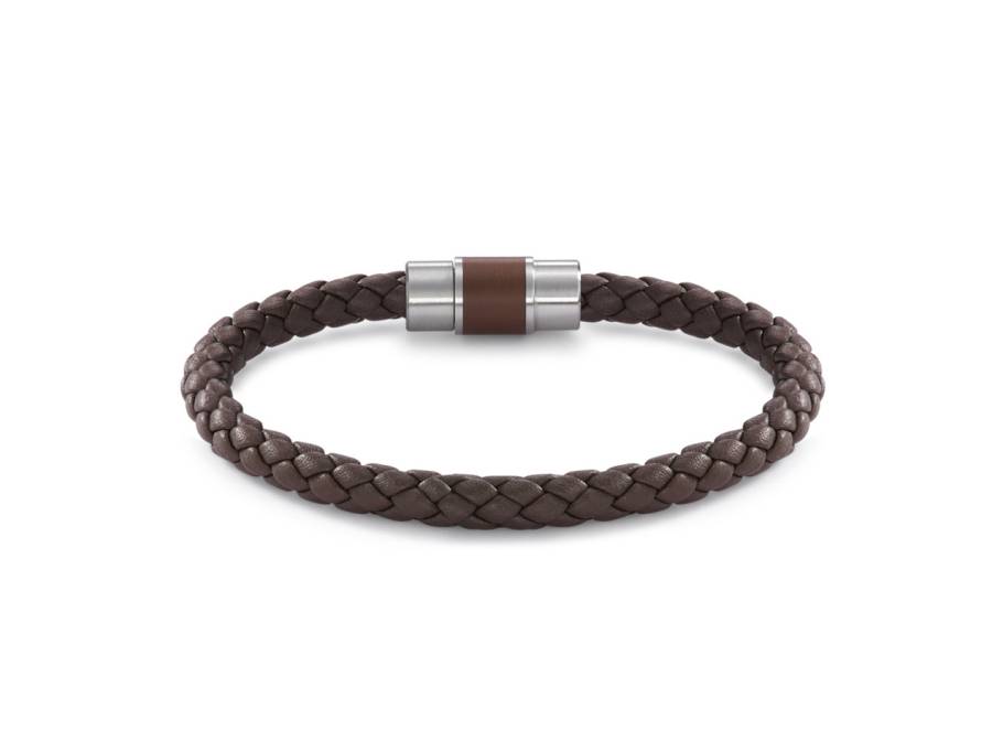 DYKON Satin Armband mit Edelstahl-Keramikverschluss und braunem Leder 21cm