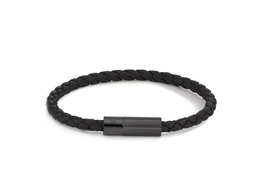 HERITAGE Black Armband mit Edelstahlverschluss und schwarzem Leder 21cm