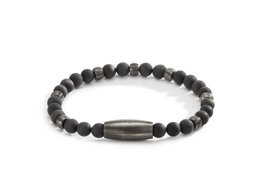 COSMOPOL Armband mit Edelstahlverschluss und Carbon-Kugeln 21,5cm