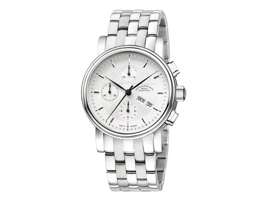 Teutonia II Chronograph Automatik Edelstahl 42mm silbernes Zifferblatt Metallband