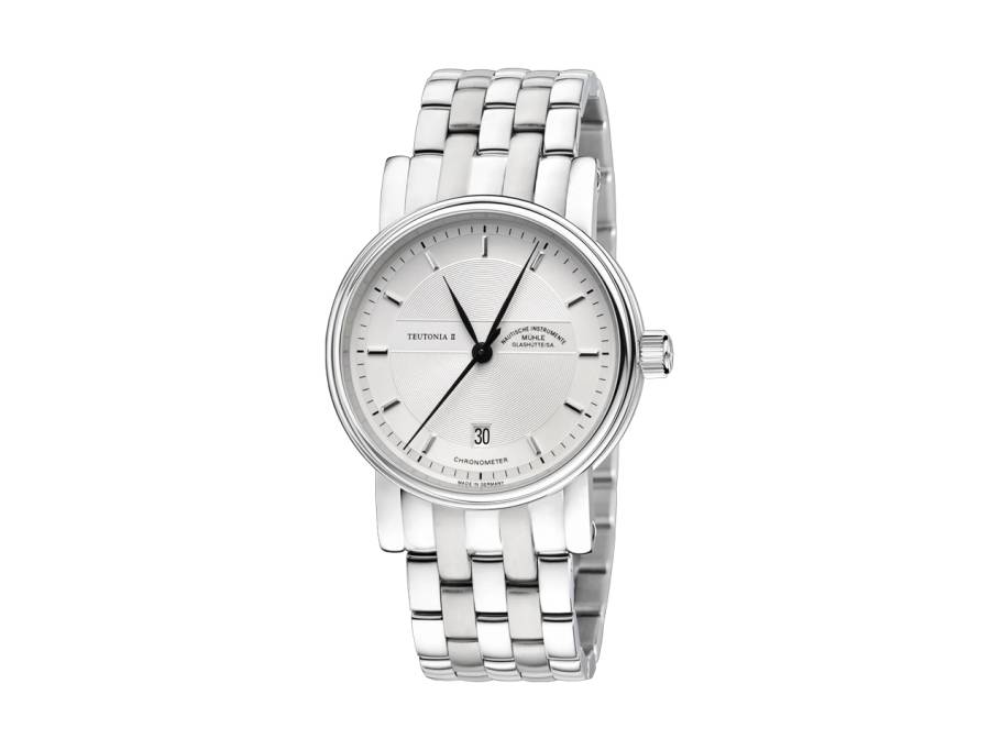 Teutonia II Chronometer Automatik Edelstahl 39mm weißes Zifferblatt Metallband