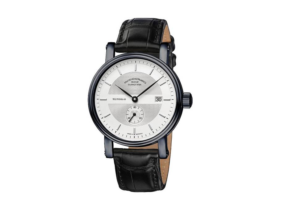 Teutonia II Kleine Sekunde Midnight Limited Edition Automatik Edelstahl 41mm silbernes Zifferblatt schwarzes Lederband
