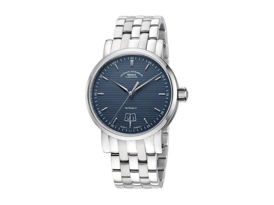 Teutonia IV Großdatum Edition 1994 Automatik Edelstahl 41mm anthrazitblaues Zifferblatt Metallband
