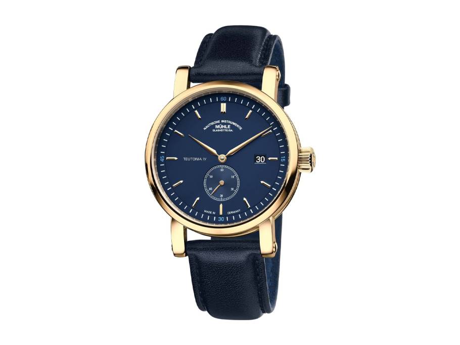 Teutonia IV Kleine Sekunde Gold Limited Edition Automatik Gelbgold 41mm blaues Zifferblatt blaues Lederband