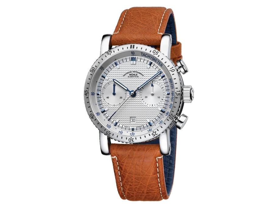 Teutonia Sport I Clous de Paris Automatik Edelstahl 42,6mm silbernes Zifferblatt braunes Lederband