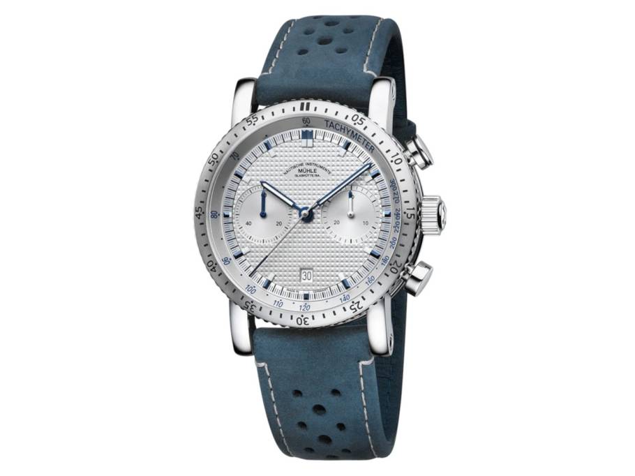 Teutonia Sport I Clous de Paris Automatik Edelstahl 42,6mm silbernes Zifferblatt blaues Lederband