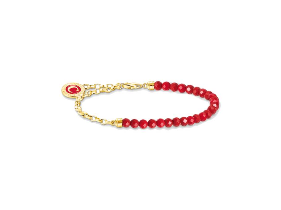 Charm Club Armband mit roten Perlen 19cm Silber vergoldet