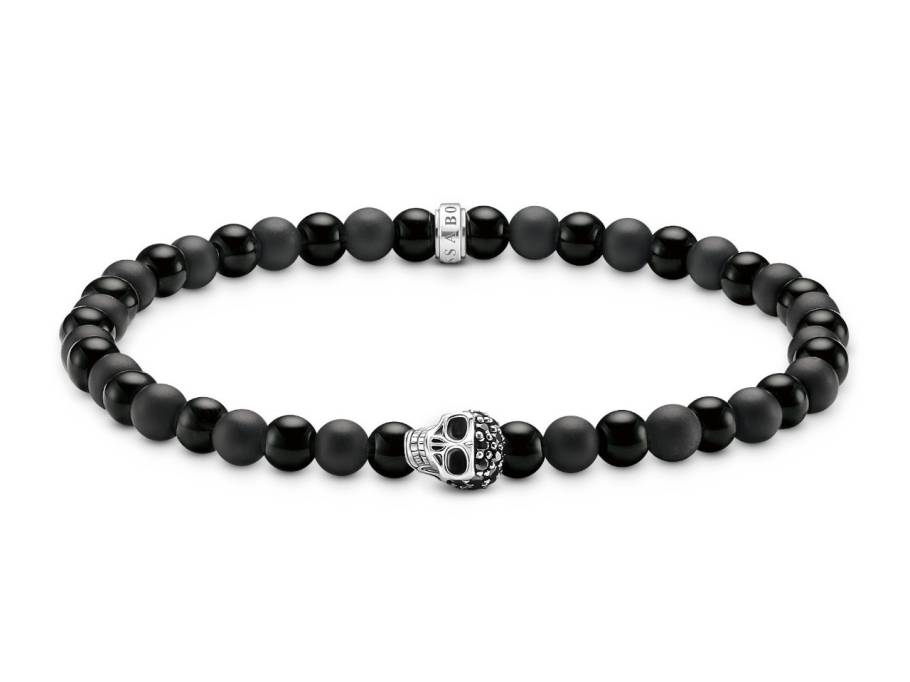 Armband Skull Silber mit Obisidian