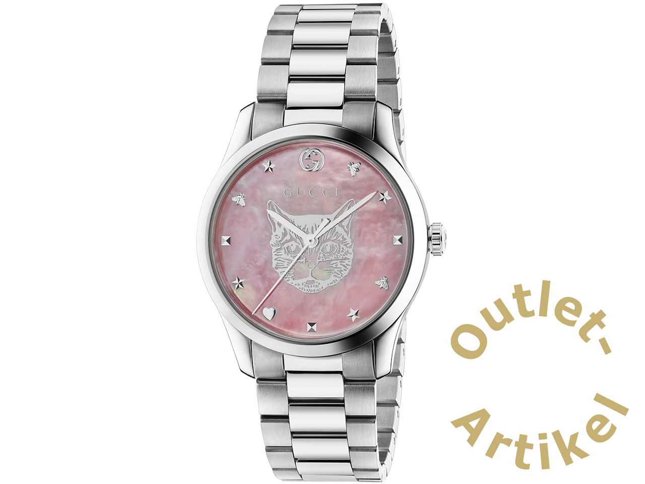 GUCCI G-Timeless Quarz Edelstahl 38mm rosa Perlmutt-Zifferblatt 