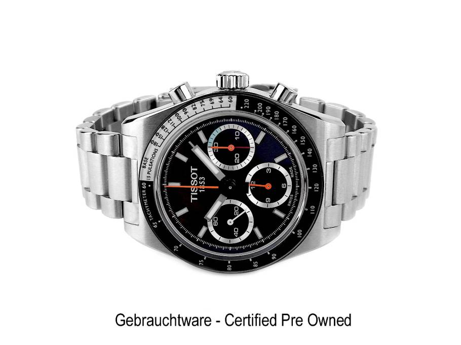 PR516 Mechanical Chronograph Handaufzug Edelstahl 41mm schwarzes Zifferblatt Metallband T1494592105100 Full Set mit Garantie Occasion Neu