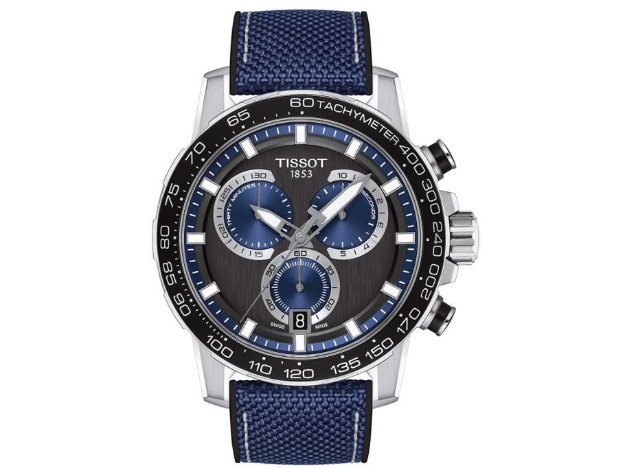Supersport Chrono Quarz Edelstahl blau Textilband