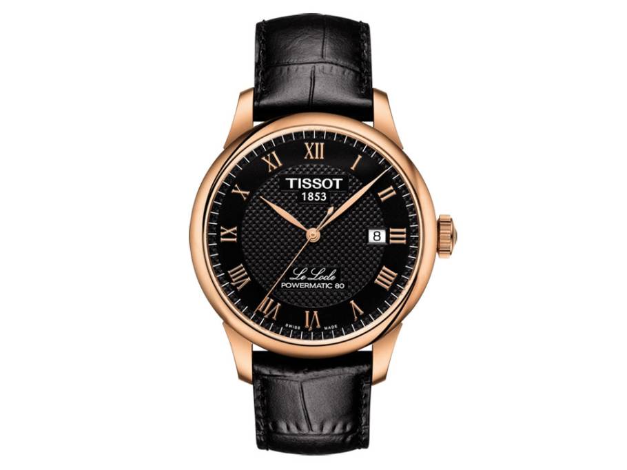 Le Locle Automatic Powermatic 80 PVD rosé schwarz Lederband