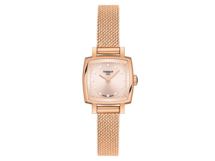 Lovely Square Quarz PVD rosé Edelstahl rosé Diamanten Metallband