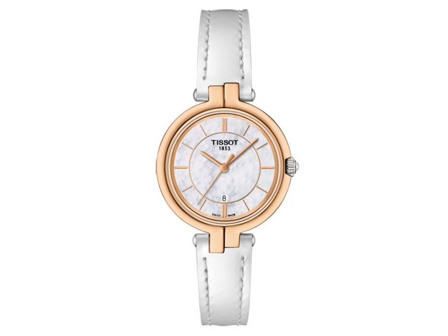 Flamingo Edelstahl PVD rosé Perlmutt Lederband