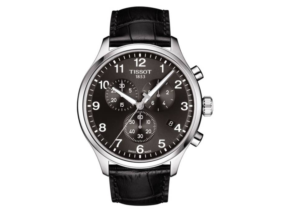 Chrono XL Quarz Edelstahl schwarz Lederband schwarz
