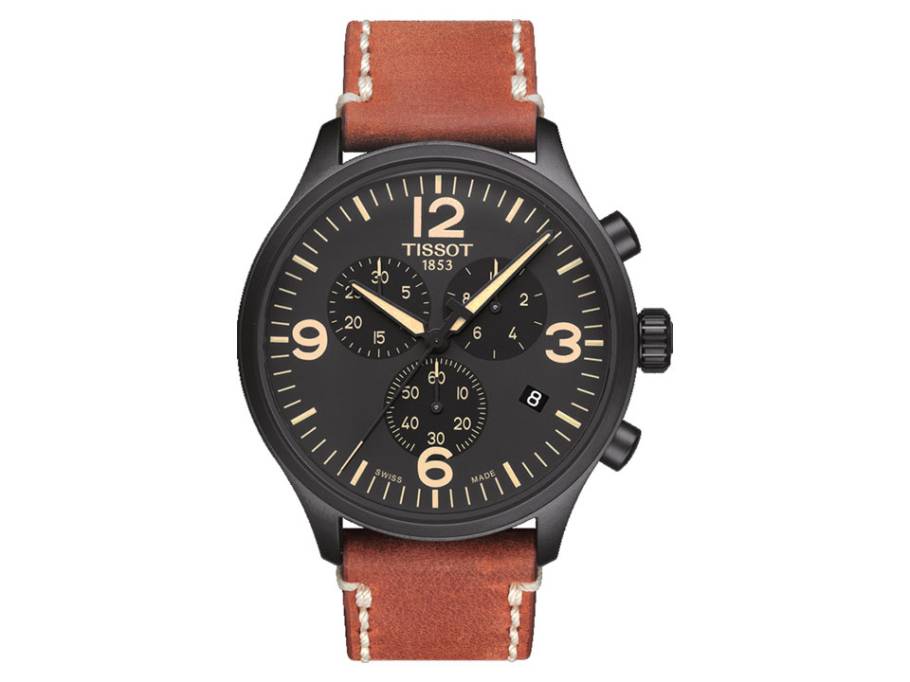 Chrono XL Quarz Edelstahl schwarz Lederband PVD schwarz 