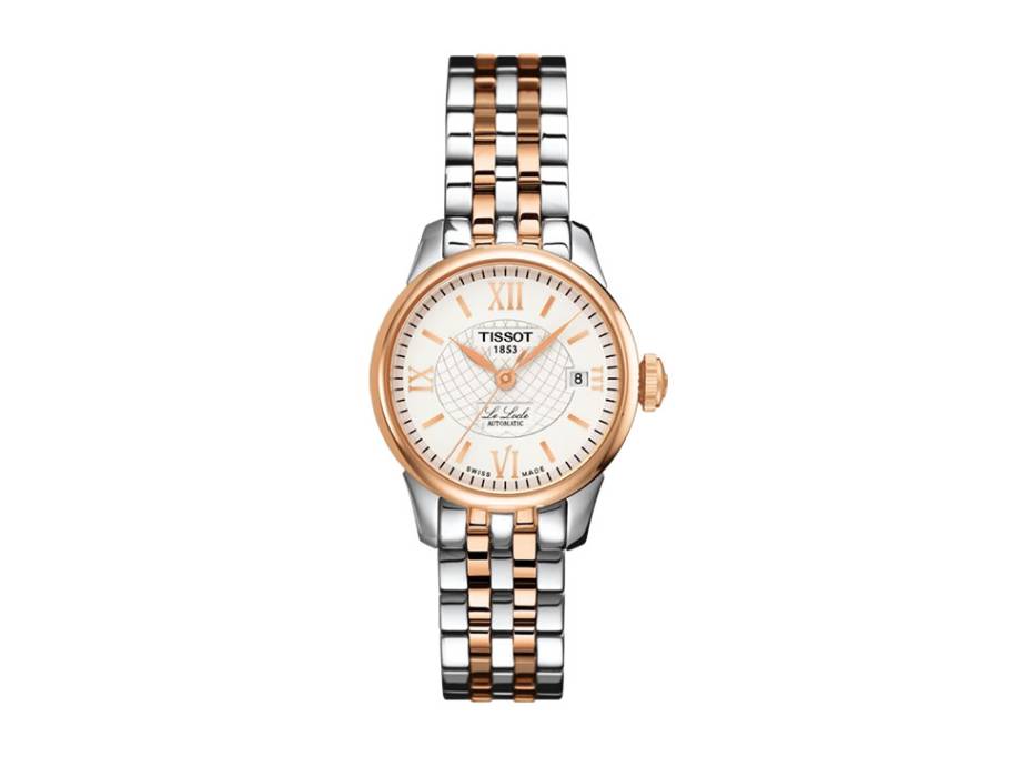 LeLocle Damenuhr Automatik PVD rosé bicolor silber Metallband