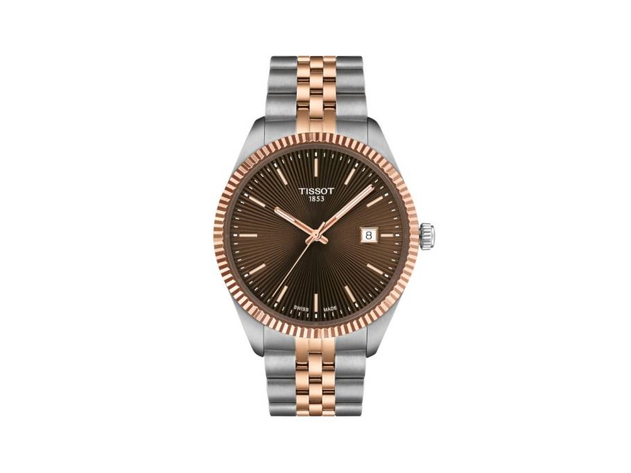 Ballade Quarz Edelstahl Roségold-PVD 40mm braunes Zifferblatt Metallband