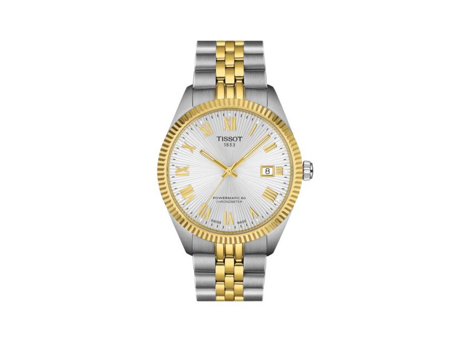 Ballade Automatik Edelstahl Gelbgold-PVD 39mm silberfarbenes Zifferblatt Metallband