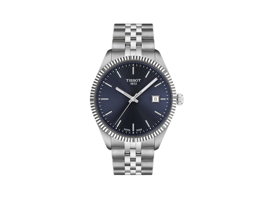 Ballade Quarz Edelstahl 40mm blaues Zifferblatt Metallband