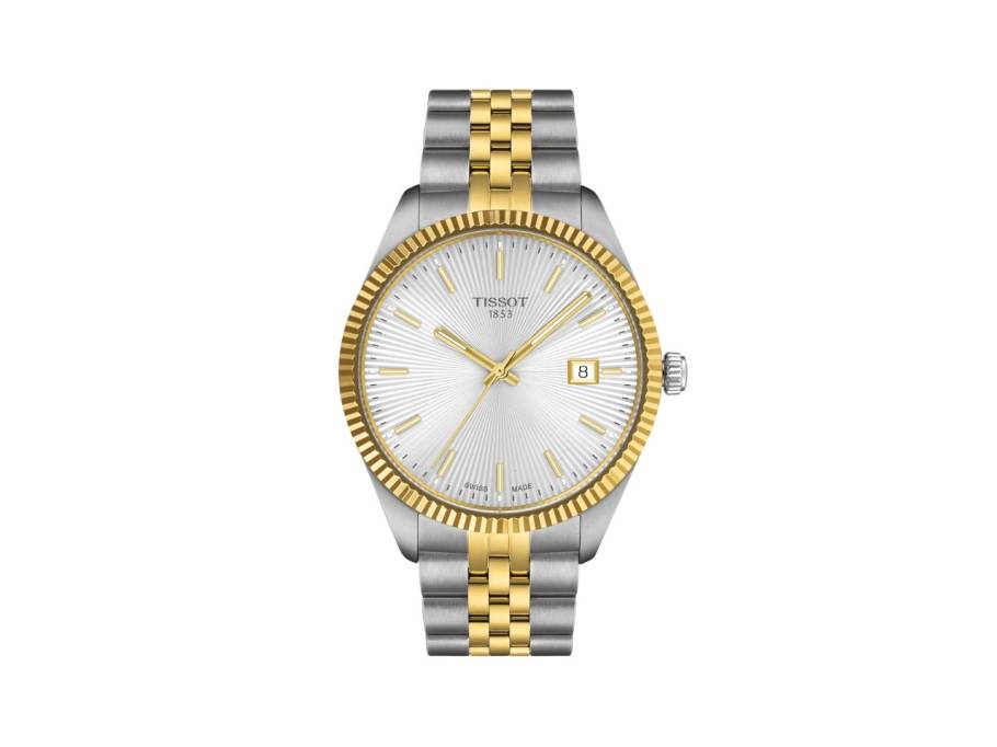 Ballade Quarz Edelstahl Gelbgold-PVD 40mm silberfarbenes Zifferblatt Metallband