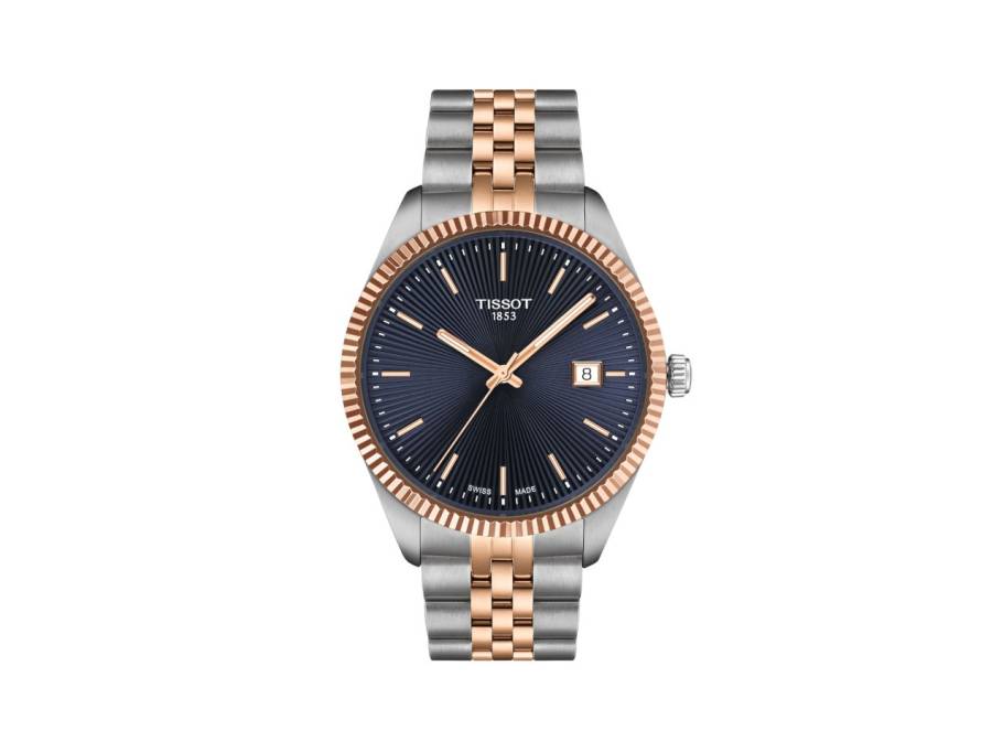 Ballade Quarz Edelstahl Roségold-PVD 40mm blaues Zifferblatt Metallband