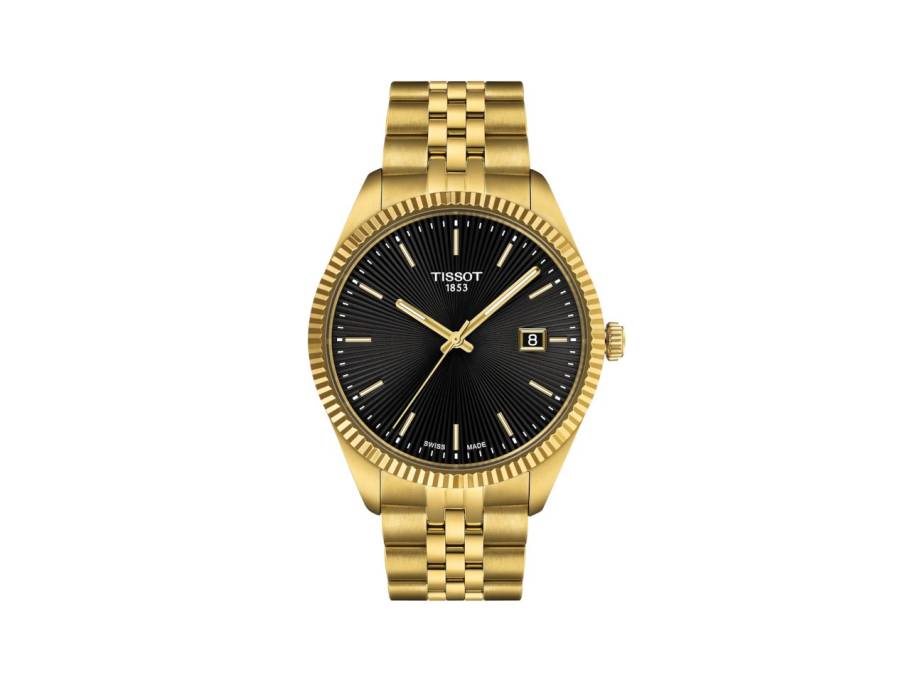 Ballade Quarz Edelstahl Gelbgold-PVD 40mm schwarzes Zifferblatt Metallband