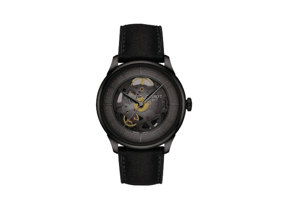 Chemin des Tourelles Squelette Powermatic 80 Automatik Edelstahl PVD-Schwarz 39mm skelettiertes Zifferblatt schwarzes Lederband