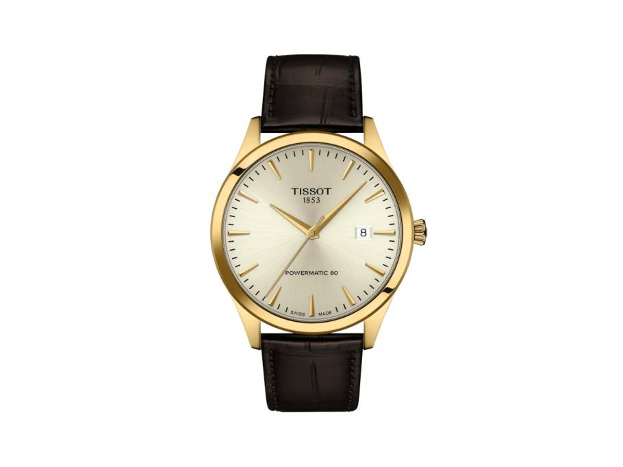 Classic Dream Automatik Edelstahl Gelbgold-PVD 40mm beiges Zifferblatt braunes Lederband