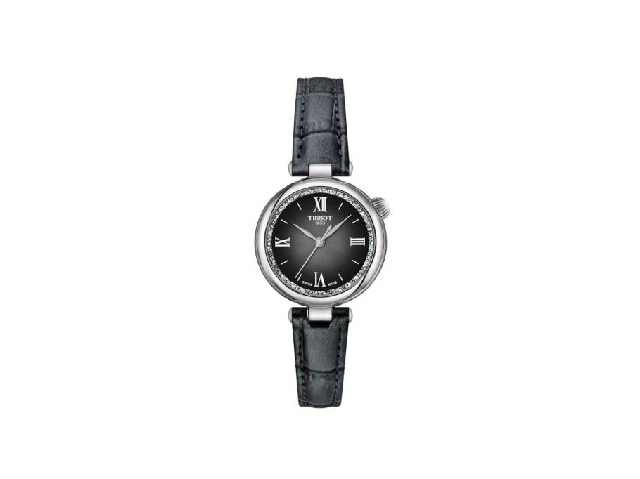 Desir Quarz Edelstahl 28mm schwarzes Zifferblatt schwarzes Lederband