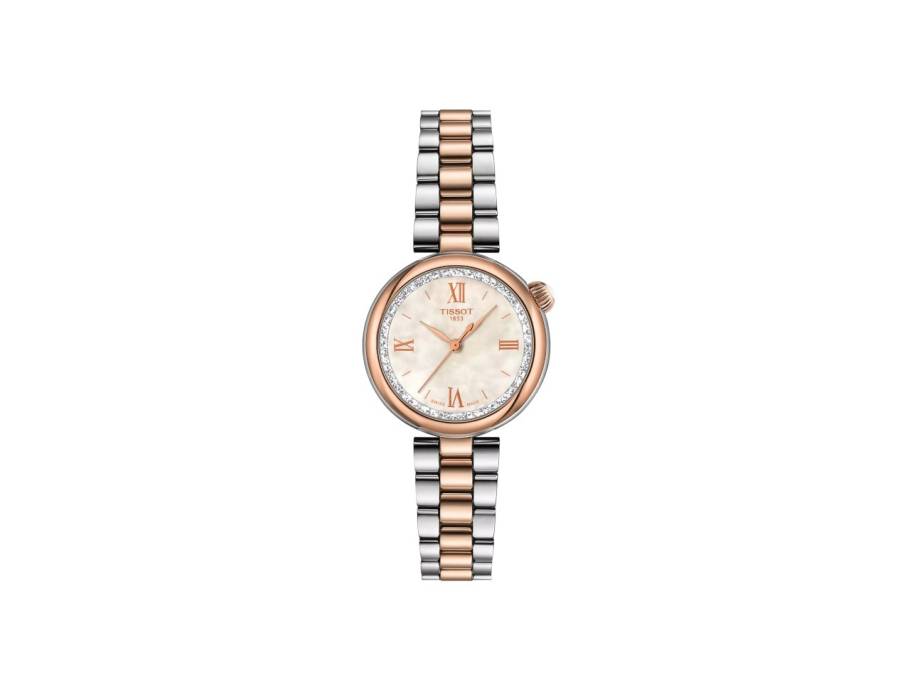 Desir Quarz Edelstahl Roségold-PVD 28mm Perlmutt-Zifferblatt Metallband