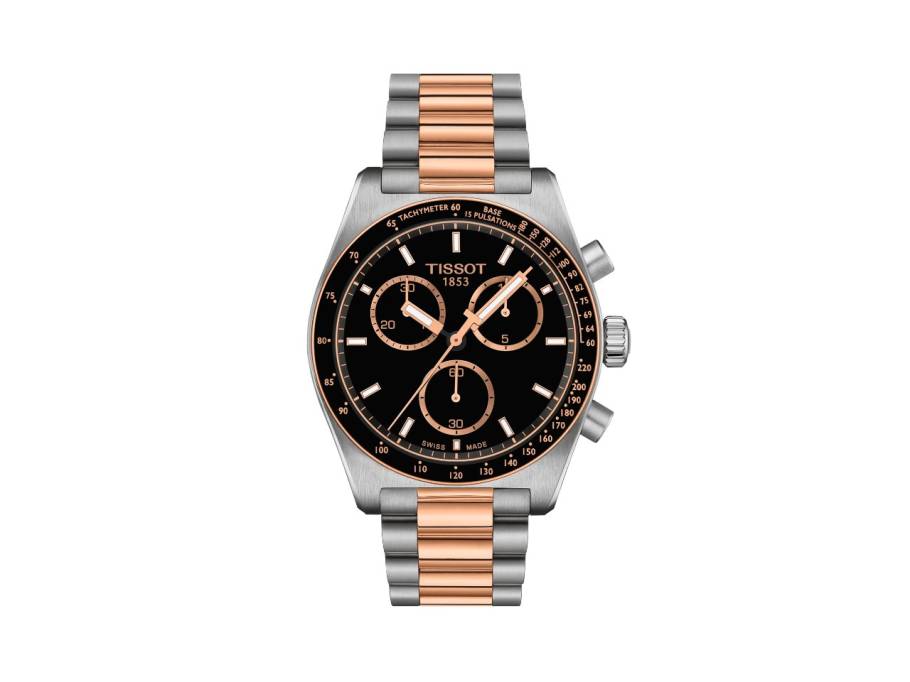 PR516 Chronograph Quarz Edelstahl 40mm schwarzes Zifferblatt zweifarbiges Metallband