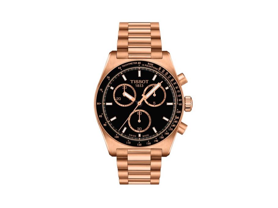 PR516 Chronograph Quarz Edelstahl RG-PVD 40mm schwarzes Zifferblatt Metallband