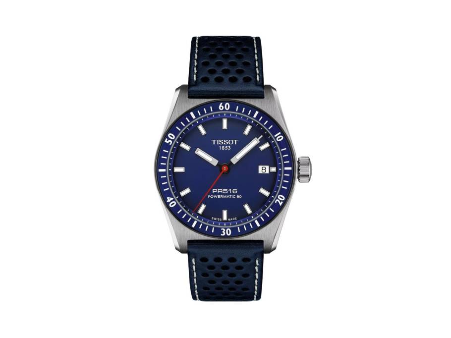 PR516 Powermatic 80 Automatik Edelstahl 38mm blaues Zifferblatt blaues Lederband