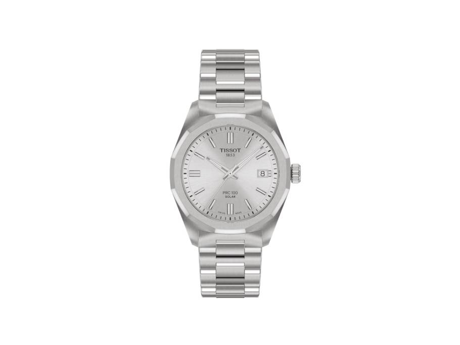 PRC100 Solar Quarz Edelstahl 34mm silberfarbenes Zifferblatt Metallband