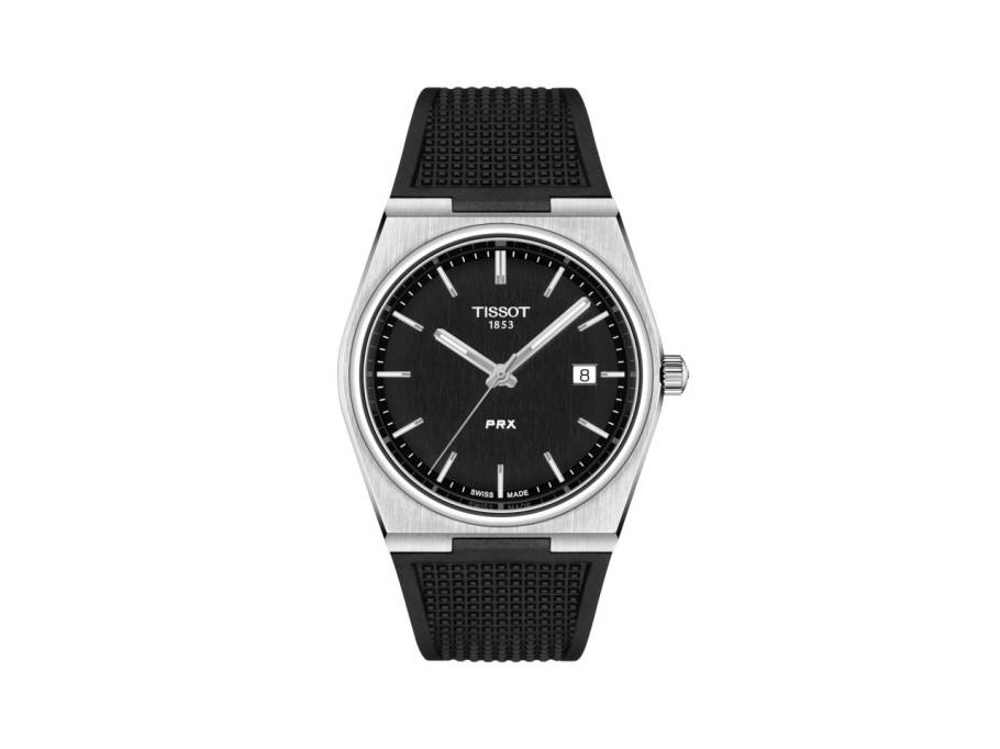 PRX Quarz Edelstahl 40mm schwarzes Zifferblatt schwarzes Kautschukband