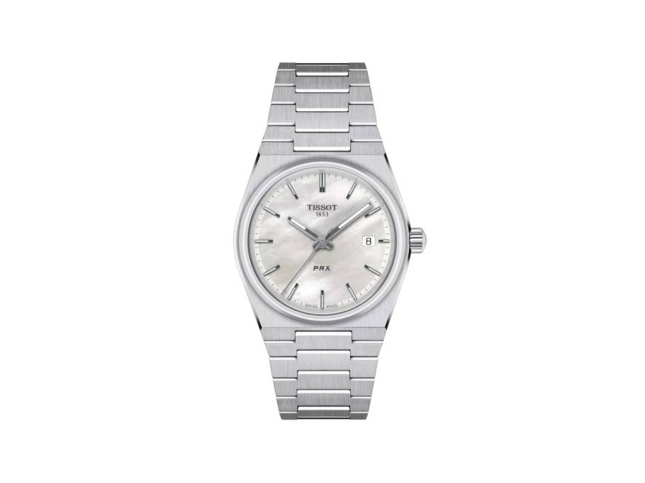 PRX Quarz Edelstahl 35mm weißes Perlmutt-Zifferblatt Metallband