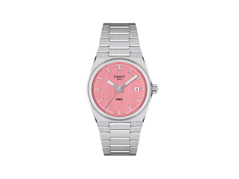 PRX Quarz Edelstahl 35mm rosafarbenes Zifferblatt Metallband