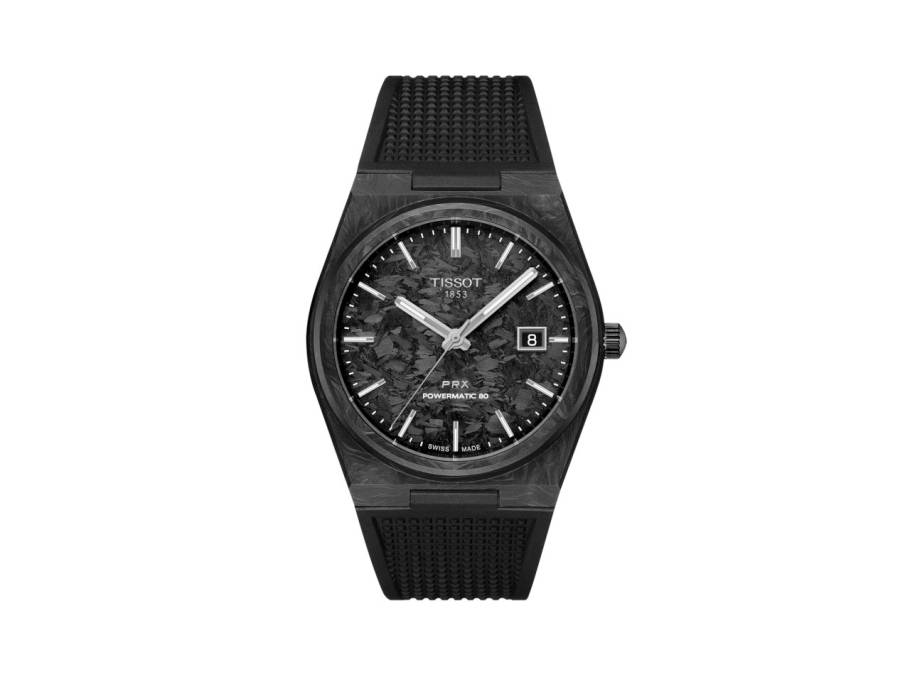 PRX Automatik Carbon 40mm schwarzes Zifferblatt schwarzes Kautschukband