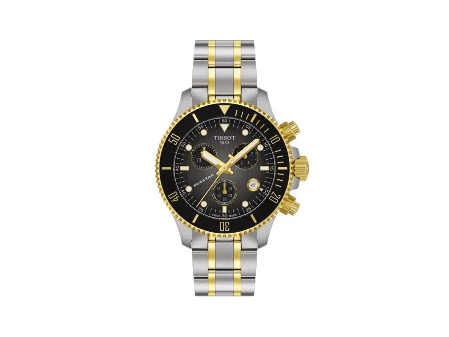 Seastar 1000 Chronograph Quarz Edelstahl 38mm graues Zifferblatt zweifarbiges Metallband